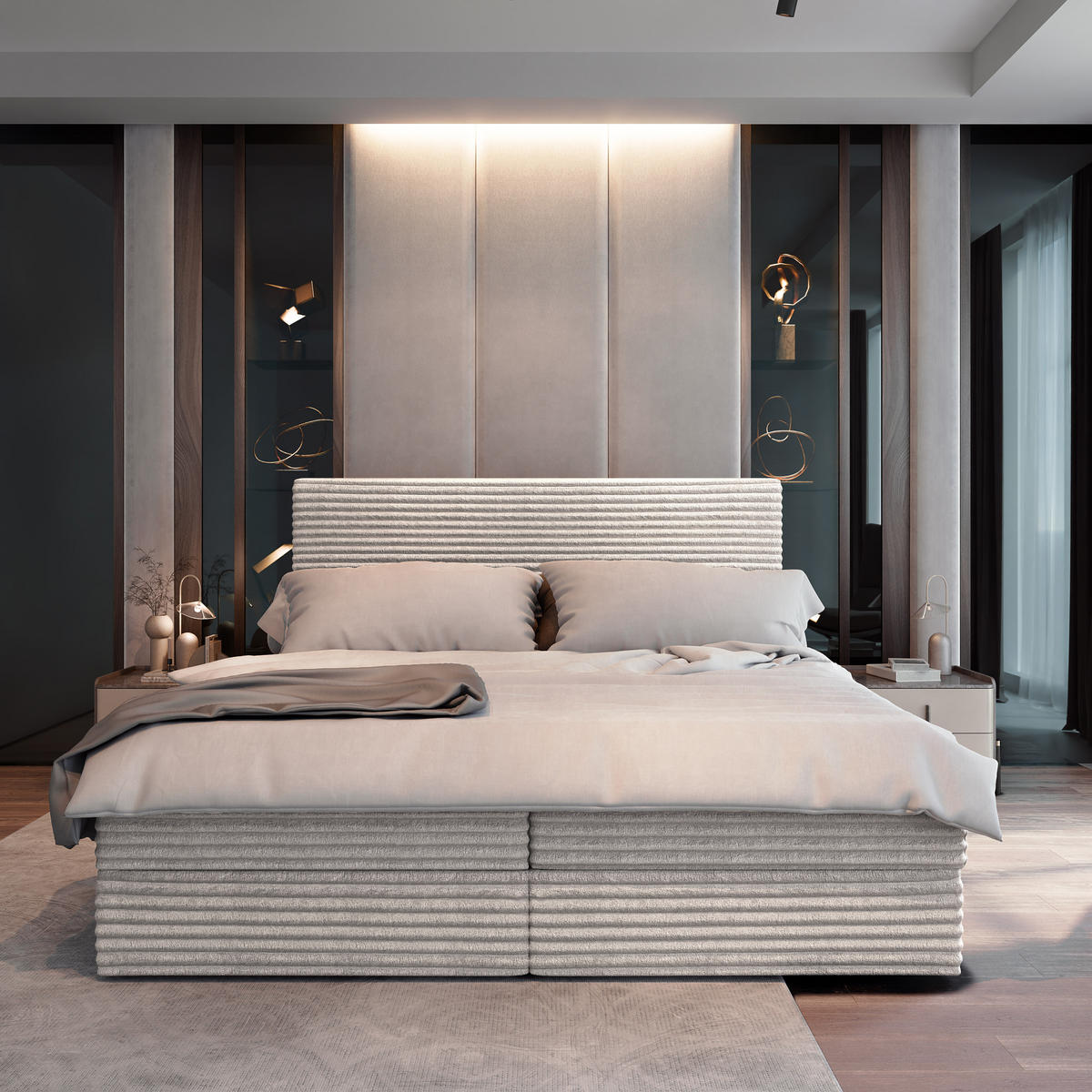 BOXBETT PISA 160x200 cm mit Matratze und Topper - Creme - Creme, Holz (160/200cm) - MASSENO