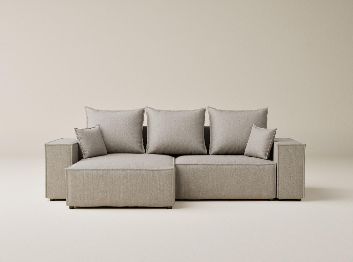 ECKSOFA MIT SCHLAFFUNKTION Moyo Beige Webstoff - Beige/Schwarz, Holz/Holzwerkstoff (255/148cm) - Maison de Reve