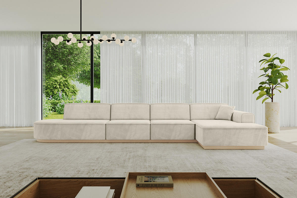 ECKSOFA Ottomane Rechts IREA-L3 - 413x171x83 cm Dunkelgrau - Ecru, Holzwerkstoff/Textil (171/413cm) - ALTDECOR