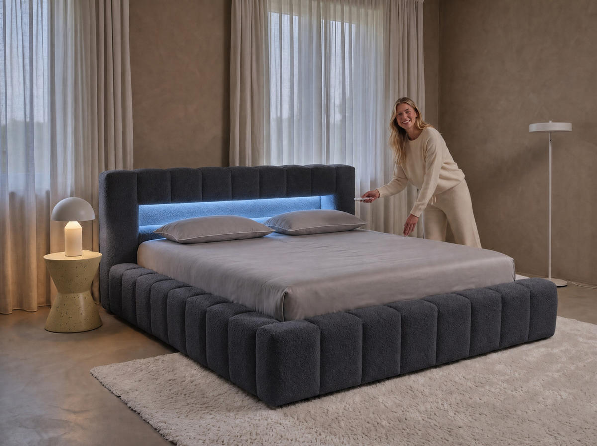 POLSTERBETT Mira-Lights Anthrazit 180/200 cm mit Bettkasten, Matratzen - Anthrazit, Textil/Metall (180/200cm) - wonello