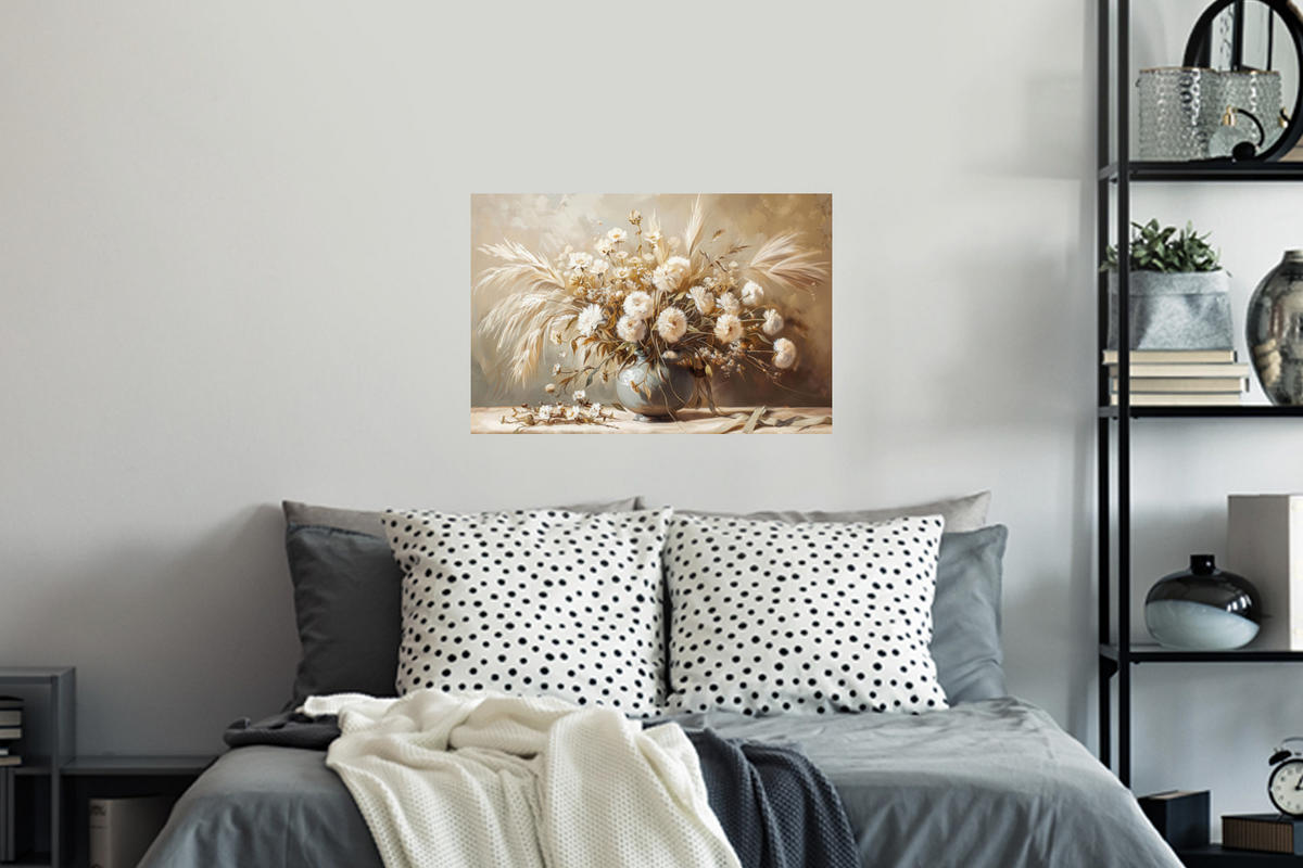 WANDTATTOO Blumen - Vase - Stilleben - Beige 60x40 cm - Creme, Kunststoff (60/40/0.1cm) - MuchoWow