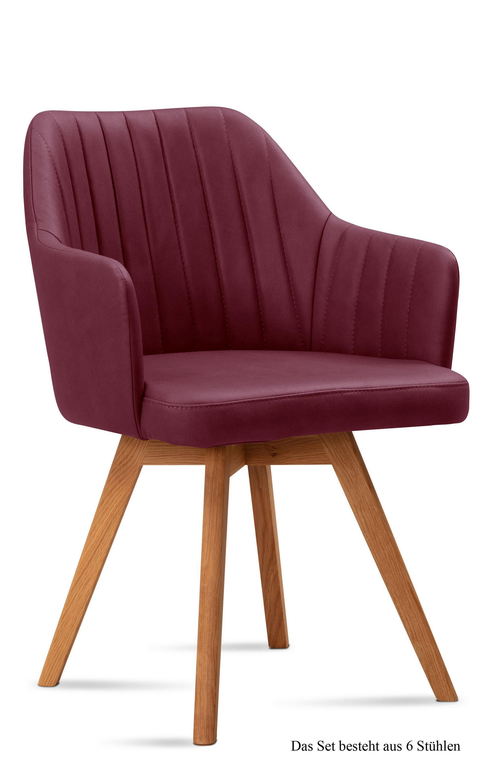 ARMLEHNSTUHL (6er-Set) Domna 58x81x60 Eiche geölt/Marsala - Eichefarben/Brombeere, Kunststoff (60/81/58cm) - 58aufmkessel