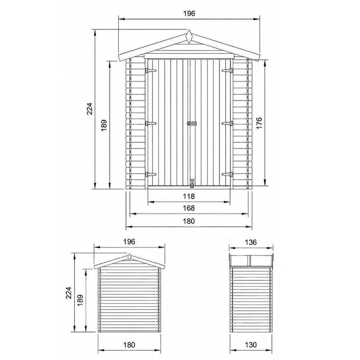 GARTENHAUS HOLZ M367C1+M367G 1,98 m² - Naturfarben, Holz (196/224/136cm) - Timbela