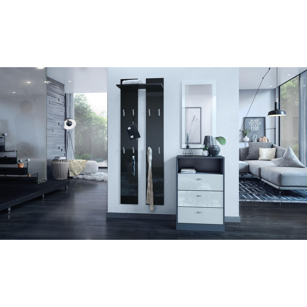 Thumbnail - Vladon Garderobenpaneel, Schwarz Hochglanz, Holzwerkstoff, 57x170x20 cm, Garderobe, Garderobenpaneele, Garderobenpaneele