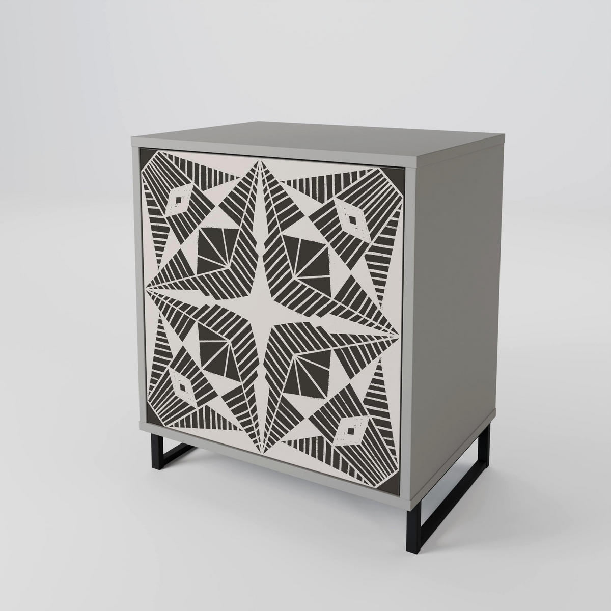 SIDEBOARD MONOCHROME NEXUS, Grau, 57,5x42x72,5 cm, Schwarze Metallfüße - Multicolor/Schwarz, Holzwerkstoff/Metall (57.5/72.5/42cm) - SpaceRebels