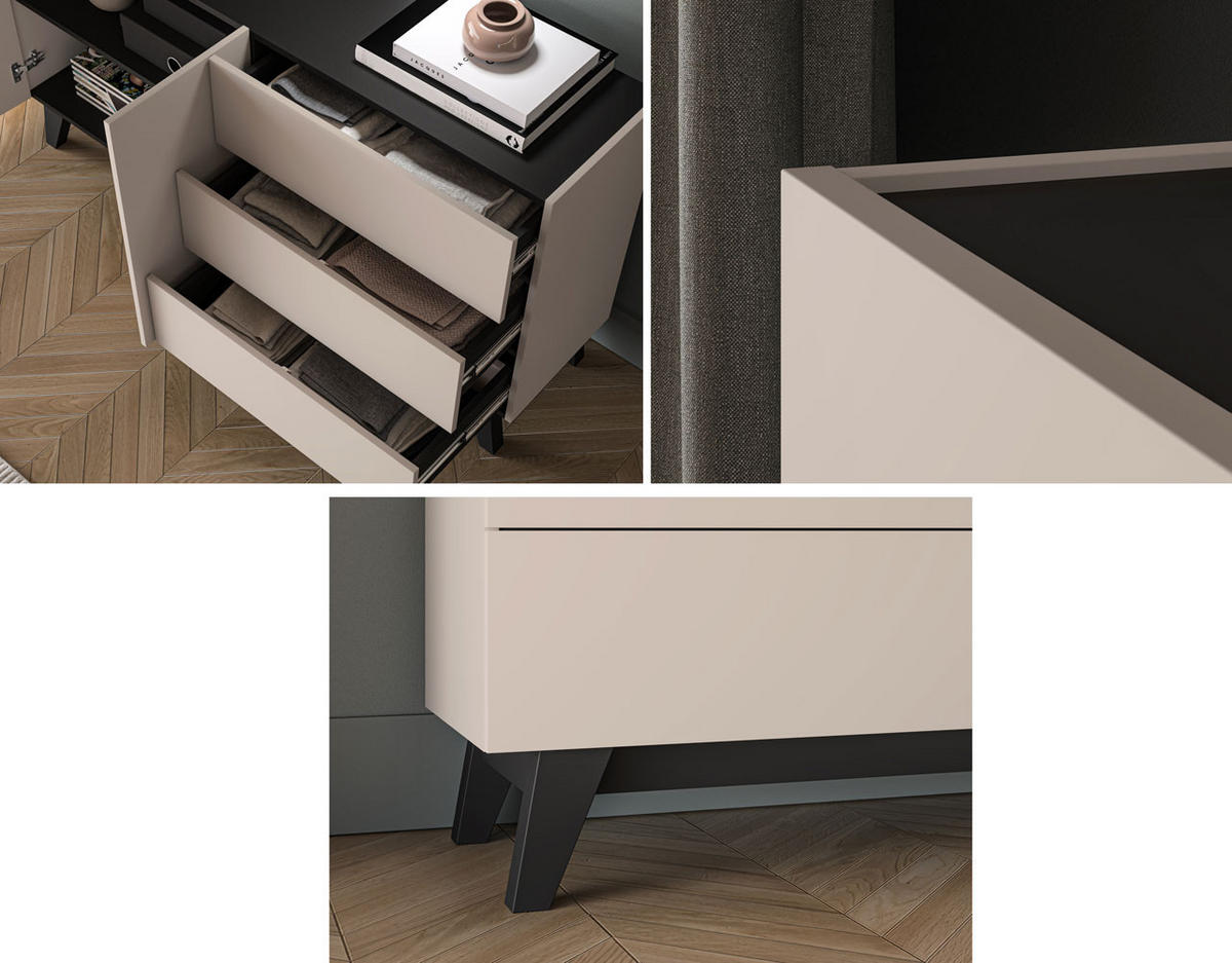 KOMMODE Freshion Kaschmir / Schwarz 160 / 40 / 85cm - Kaschmir/Creme, Holz/Holzwerkstoff (160/85/40cm) - Feldmann-Wohnen