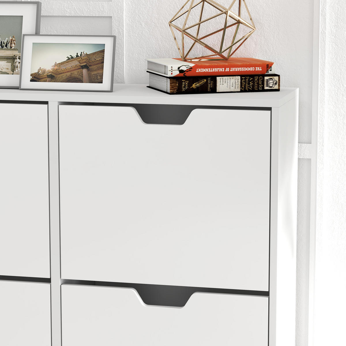 SCHUHSCHRANK DE-15002 4 Klapptüren für ca. 16 Paar Schuhe Weiß - Weiß, Holzwerkstoff (95/95/26cm) - ComfortXL