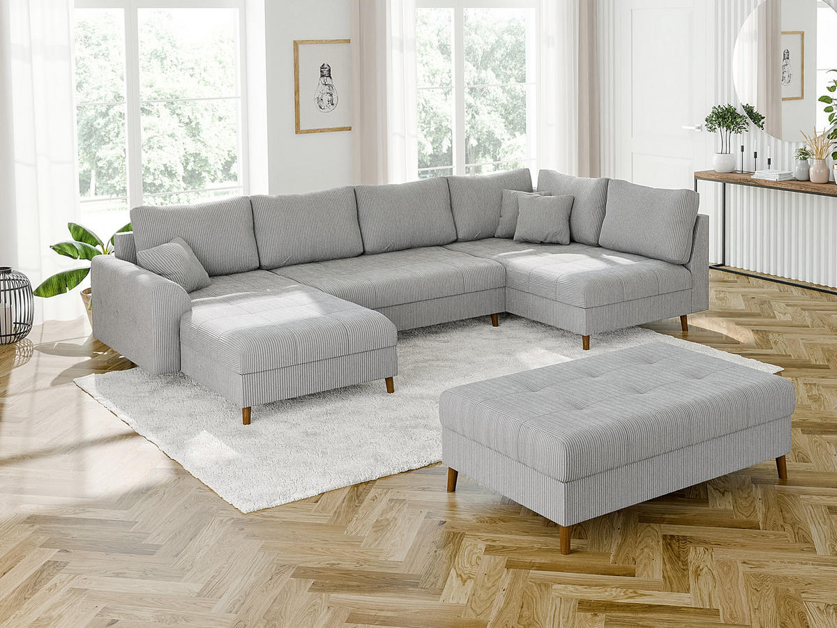 HOCKER Alma Hellgrau Cord - Hellgrau/Braun, Holz/Textil (118/40/73cm) - S-Style Möbel