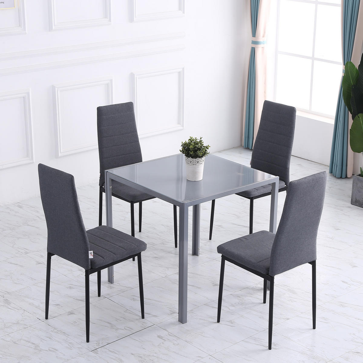 ESSZIMMERSTÜHLE 4er-Set DE-13287 hohe Rückenlehne & Leinenbezug Grau - Grau, Metall (41/97/50cm) - ComfortXL