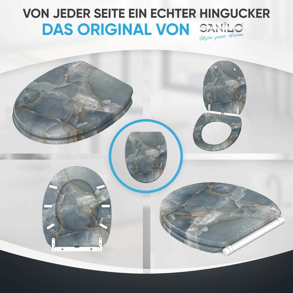 WC-SITZ mit Absenkautomatik & Top Fix Marmor Italia - Grau, Holzwerkstoff (37.7/5.5/48cm) - Sanilo