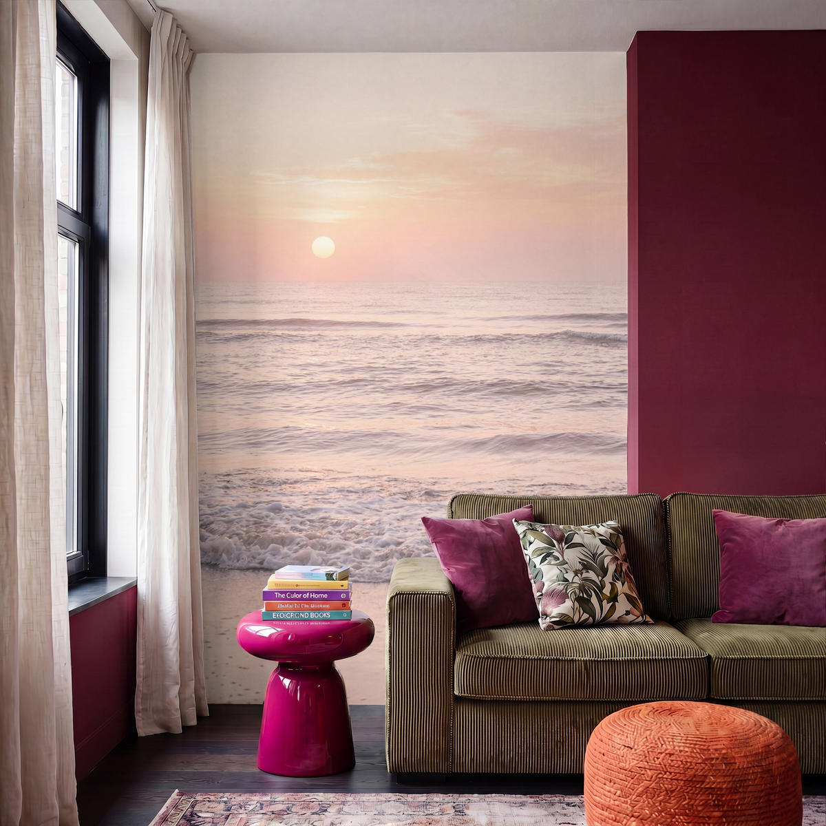 TAPETE - Sonne - Strand - Rosa - 180x280 cm - Hellrosa, Papier (180/280cm) - OnlyWow