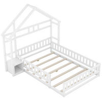 HAUSBETT 140/200 cm DE-04480, mit Geländer und Nachttisch in Weiß - Weiß, Holz/Holzwerkstoff (140/200cm) - ComfortXL