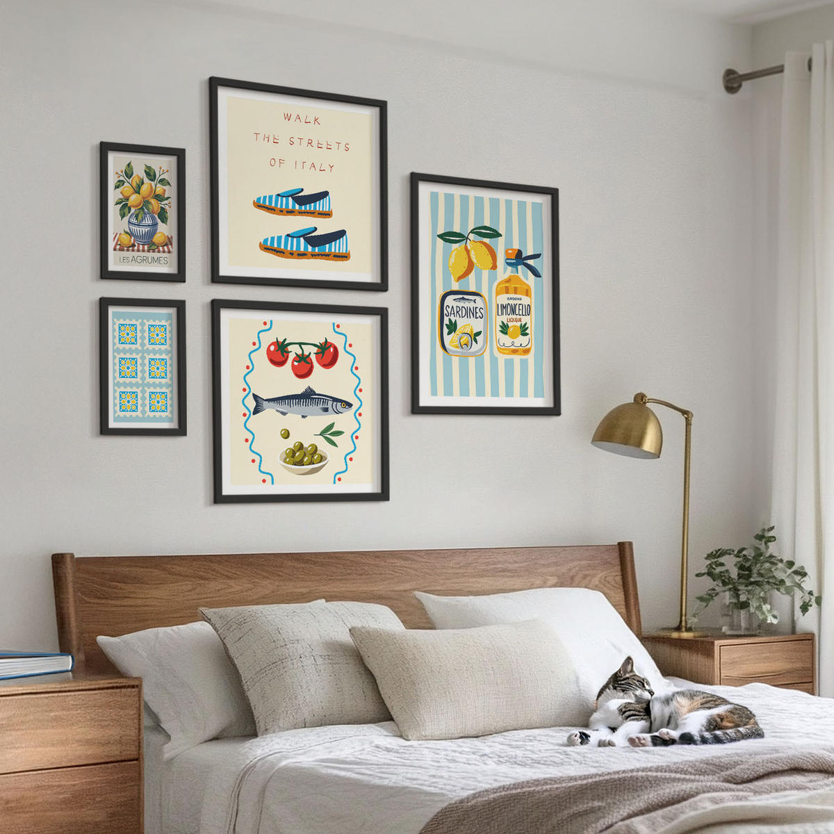 BILDER SET 5er Set - 50x50 cm & 20x30 cm & 40x60 cm Schwarzer Rahmen - Italienische Aromen, farbenfrohe Bilder - Schwarz, Kunststoff (40/60cm) - TULUP