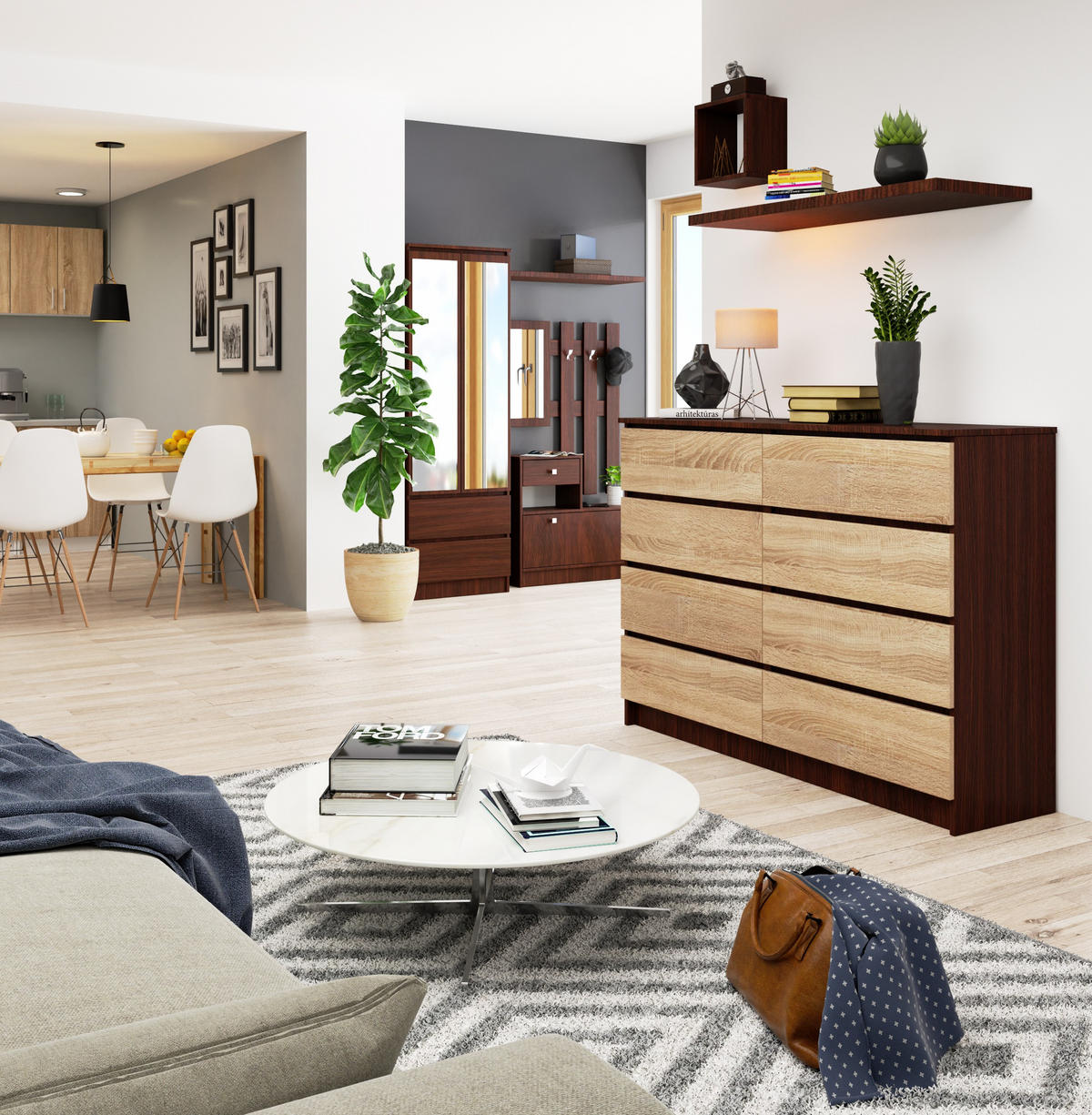 KOMMODE Dunkelbraun, Eiche Sonoma 99/138/40 - Dunkelbraun, Holzwerkstoff (138/99/40cm) - RAUMHIRSCH FURNITURE