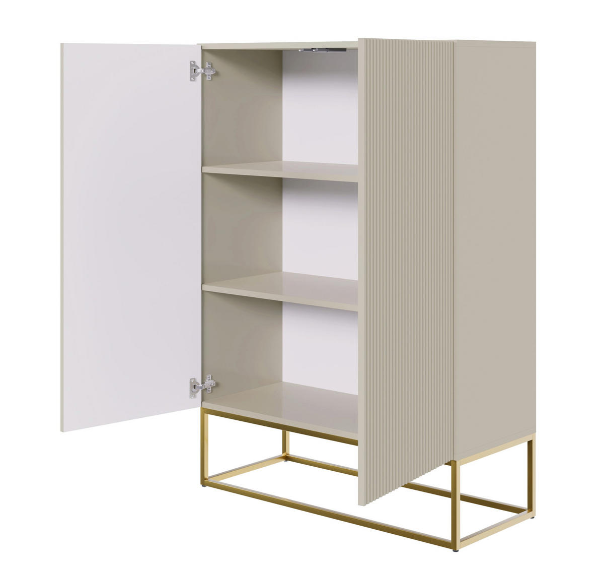 HIGHBOARD 2dverová Veldio sivobéžová so zlatým kovovým rámom 90 cm - zlatá/sivobéžová, kov/kompozitné drevo (90/125/38cm) - Selsey