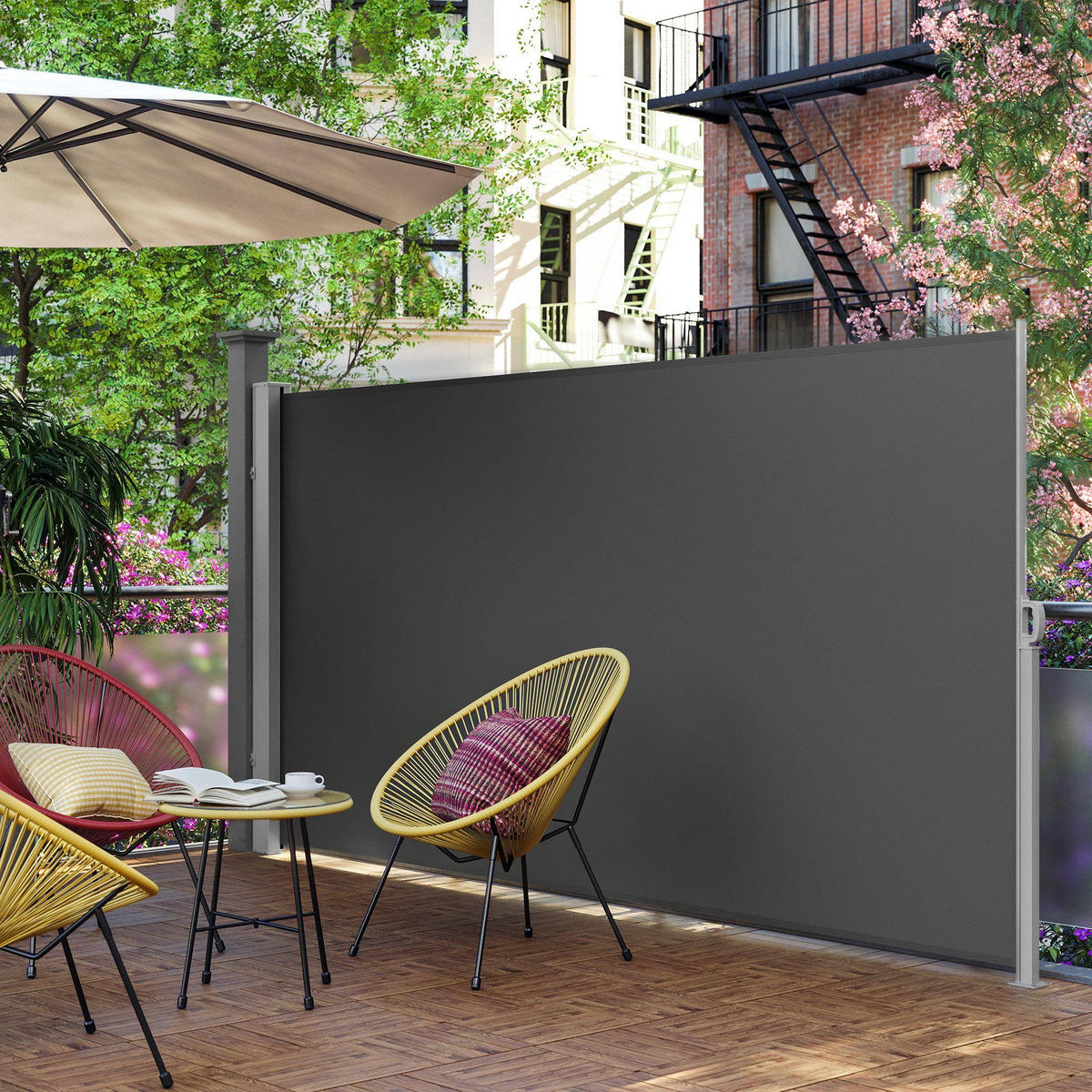 SEITENMARKISE Summer - Dunkelgrau, Metall (450/180cm) - SONGMICS