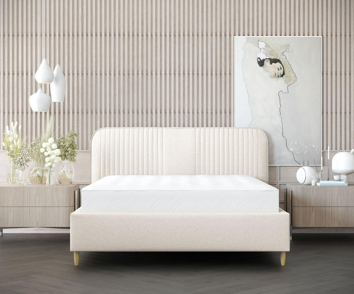 POLSTERBETT Livy Creme 120/200 cm im Webstoff - Creme/Naturfarben, Holz/Holzwerkstoff (120/200cm) - Maison de Reve
