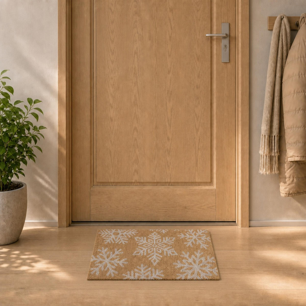 ROHOŽKA Přírodní Bílá kokosové vlákno protiskluzová sněhové vločky 60x40 cm - světle hnědá, textil/plast (60/40cm) - Relaxdays
