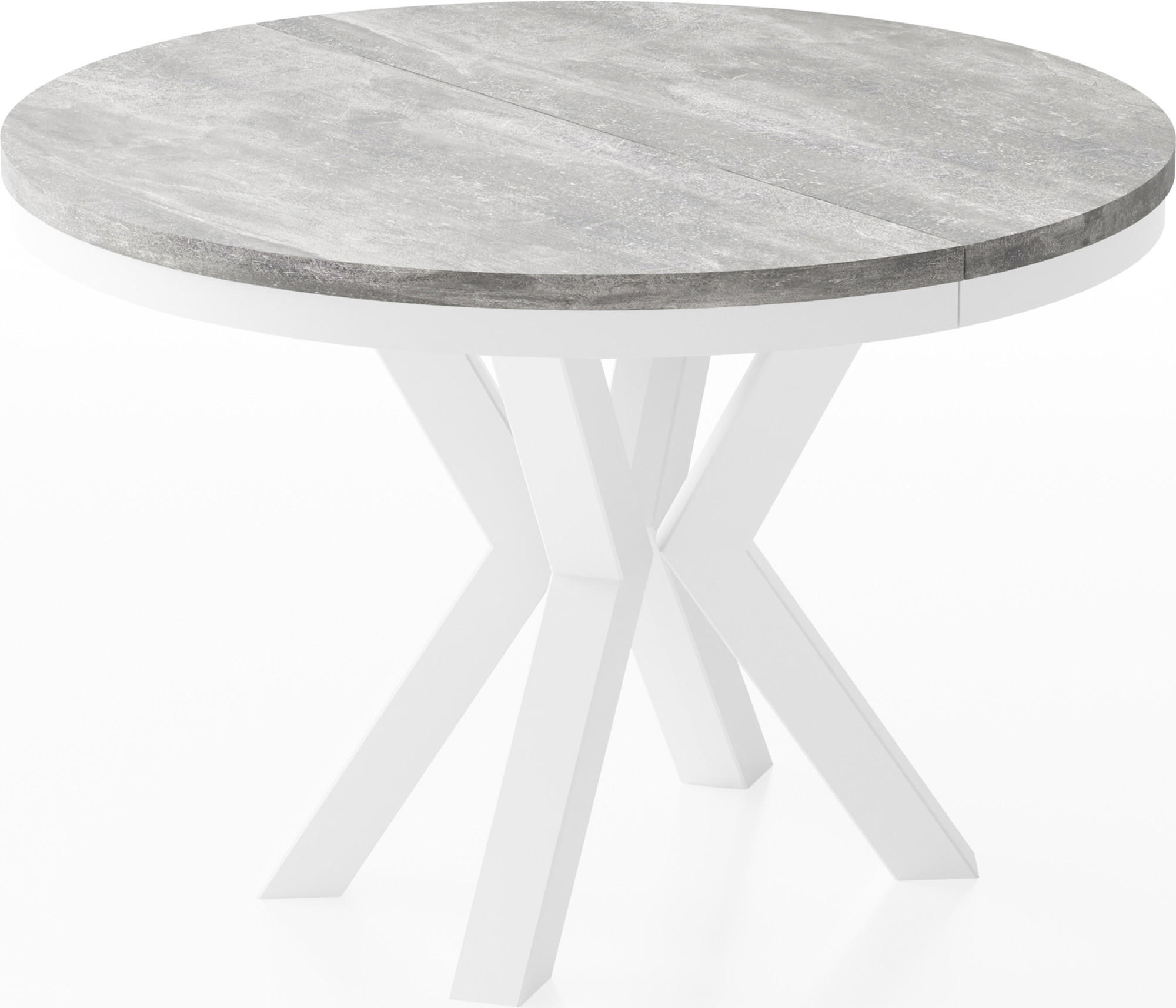 ESSTISCH Clara Weiß runder ausziehbarer, Grauer Beton 100-180/100/76 cm - Hellgrau/Weiß, Holzwerkstoff/Metall (100/100/76cm) - WFL GROUP