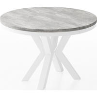 ESSTISCH Clara Weiß runder ausziehbarer, Grauer Beton 100-180/100/76 cm - Hellgrau/Weiß, Holzwerkstoff/Metall (100/100/76cm) - WFL GROUP