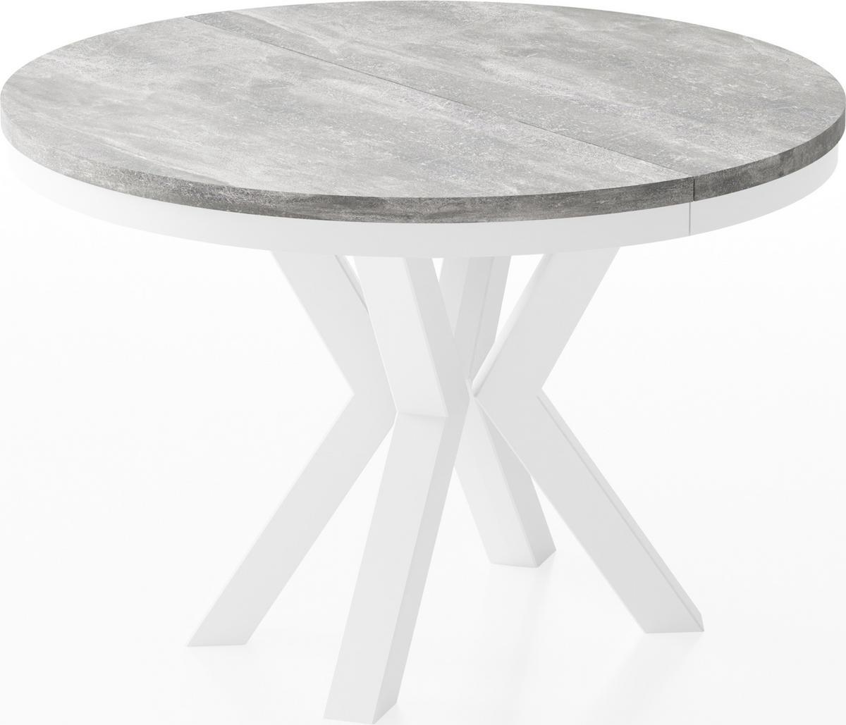 ESSTISCH Clara Weiß runder ausziehbarer, Grauer Beton 100-180/100/76 cm - Hellgrau/Weiß, Holzwerkstoff/Metall (100/100/76cm) - WFL GROUP