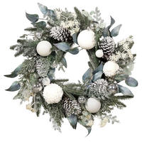 KUNSTPFLANZE Künstlicher Tannenkranz - Emmanuelle 60 cm, Weihnachten, weiß - Grün, Kunststoff (60cm) - aplanta