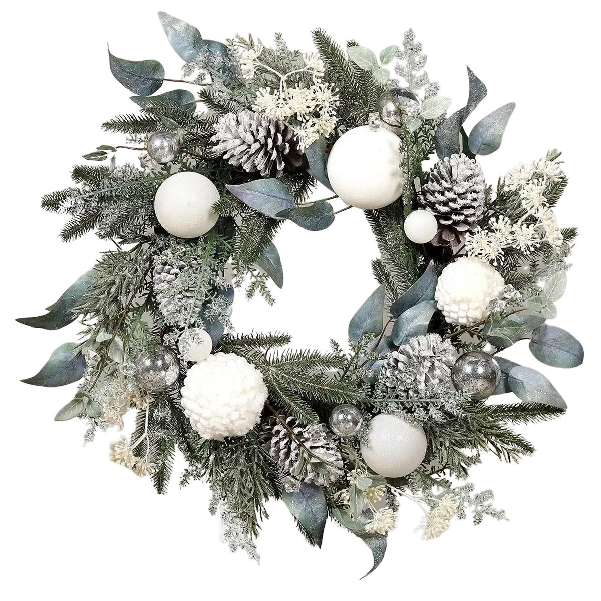 KUNSTPFLANZE Künstlicher Tannenkranz - Emmanuelle 60 cm, Weihnachten, weiß - Grün, Kunststoff (60cm) - aplanta