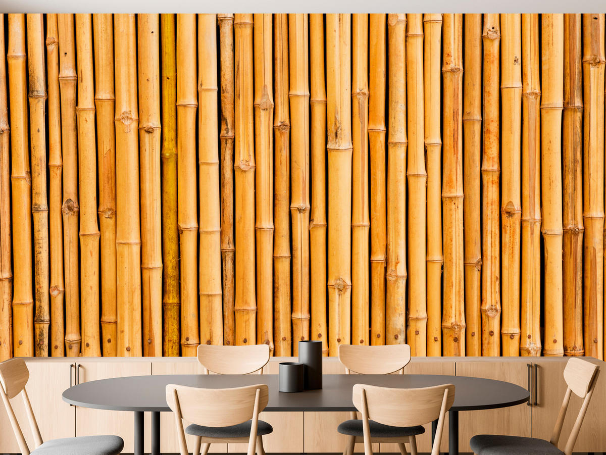 FOTOTAPETA Pre Kuchyňu Bambusová Imitácia Hnedá Stena Rustikálna 250 x 175 cm - oranžová/hnedá, papier (250/175cm) - Muralo