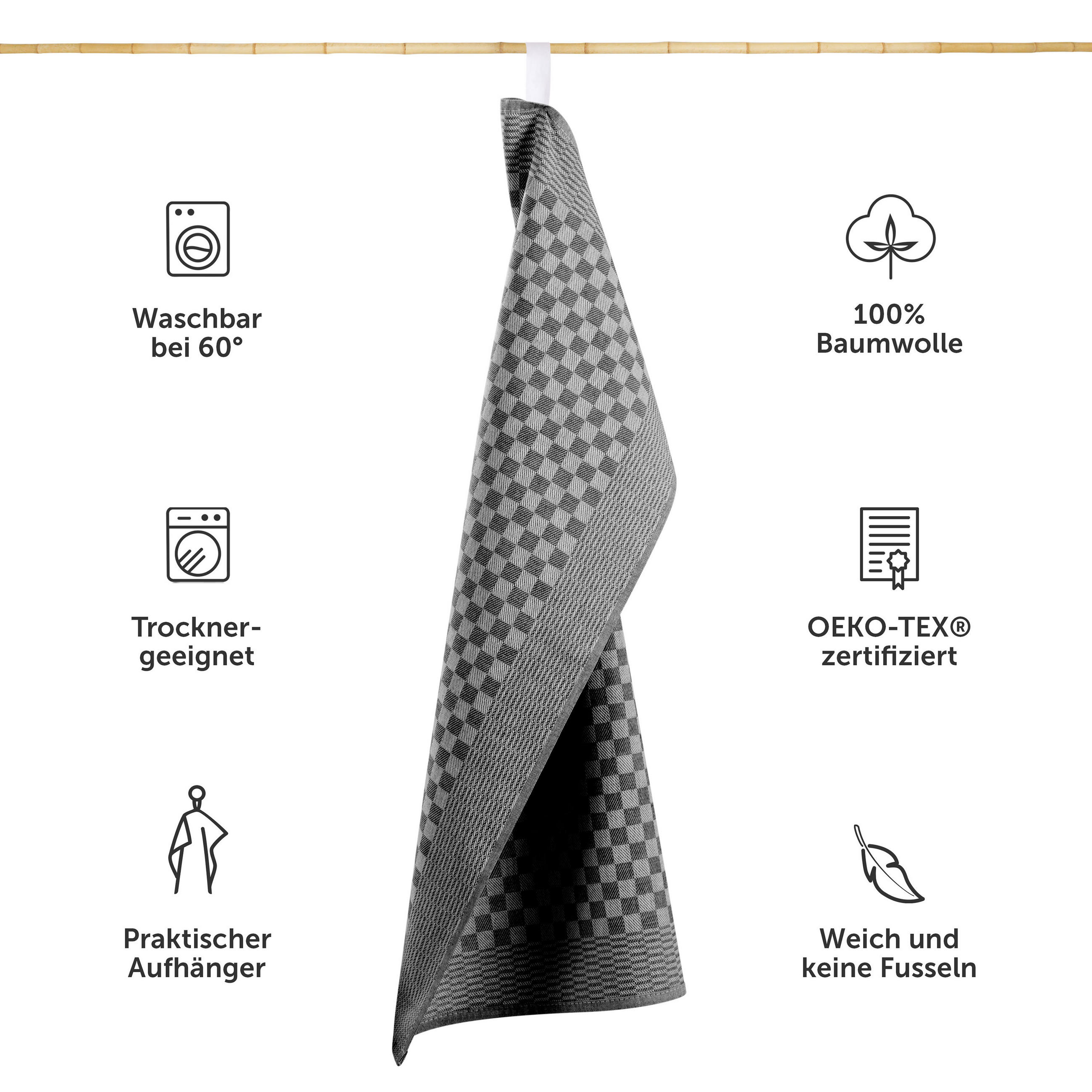 GESCHIRRTUCH Markus 10er-Set, 50/70 cm, 100% Baumwolle, kariert - Schwarz, Textil (50/70cm) - Blumtal