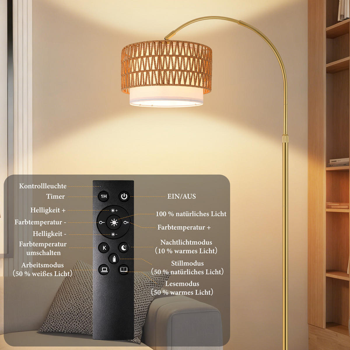 STOJACÍ lampa Casey III 71/32/180 cm - zlatá, kov (71/32/180cm) - Nettlife