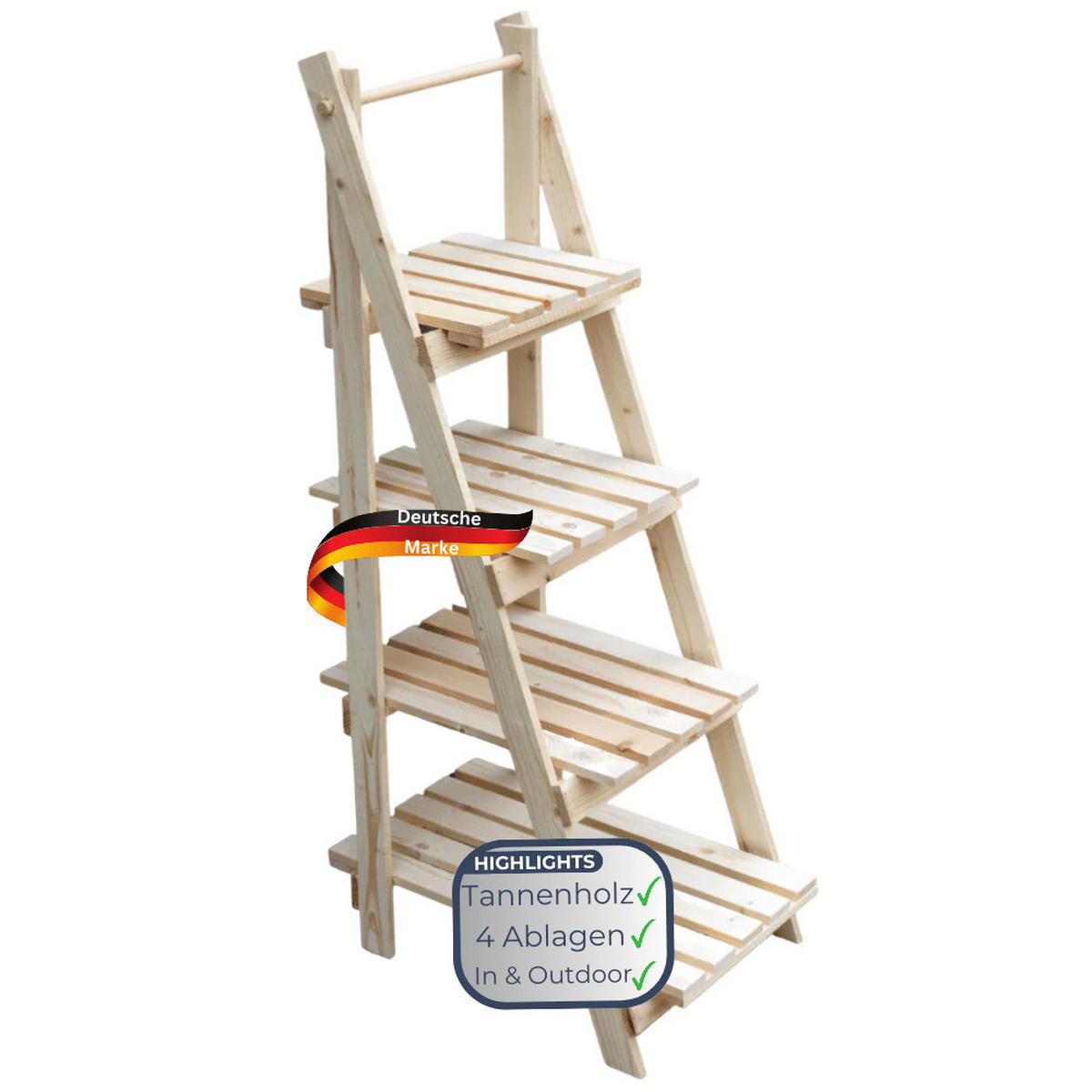 BLUMENLEITER Holz TIMMI 4 Stufen Blumentreppe - Braun, Holz (35/109/52.5cm) - DELUKE