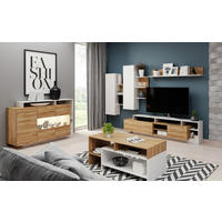 WOHNZIMMER-SET Alva Grand Eiche / weiß 6-teilig - Eichefarben/Braun, Holz/Holzwerkstoff (345/120/44cm) - Feldmann-Wohnen