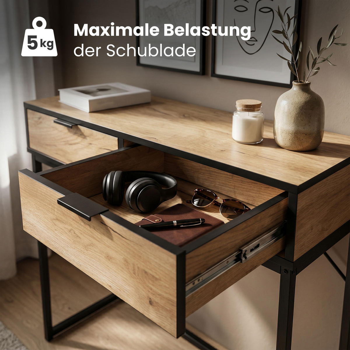 KONSOLENTISCH ELANO 80 cm Craft Eiche - Eichefarben/Schwarz, Holzwerkstoff (35/80/80cm) - Akord