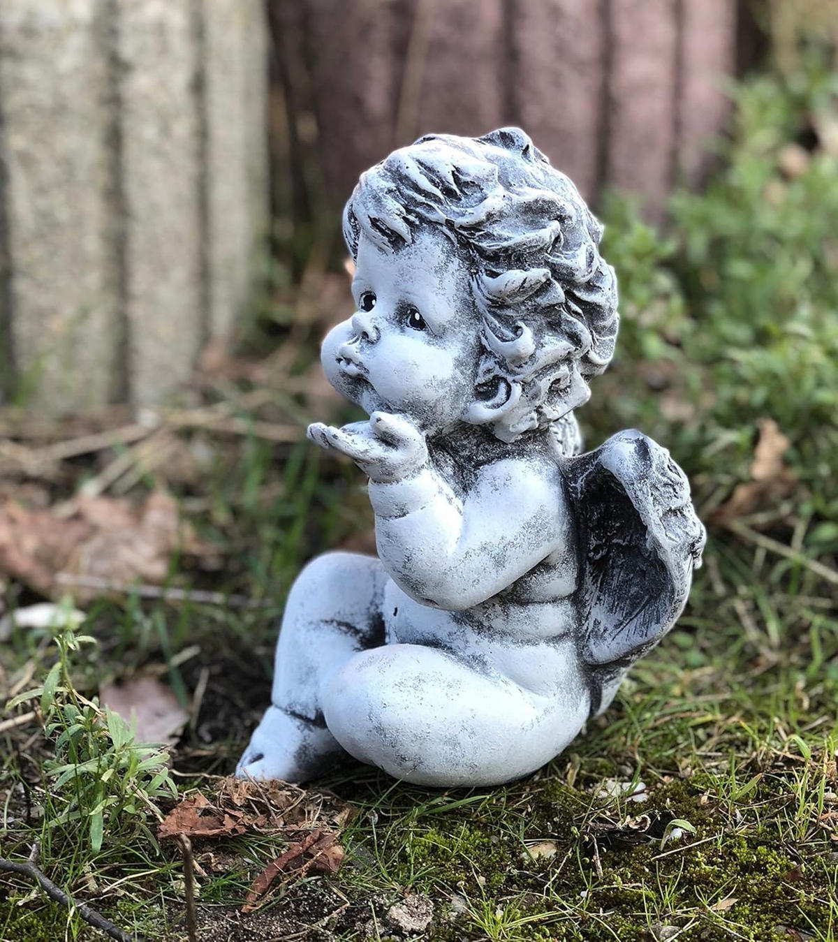 STEINFIGUR Engel Engelchen, massiver Steinguss, Frostfest - Grau, Stein (12/19/16cm) - stoneandstyle