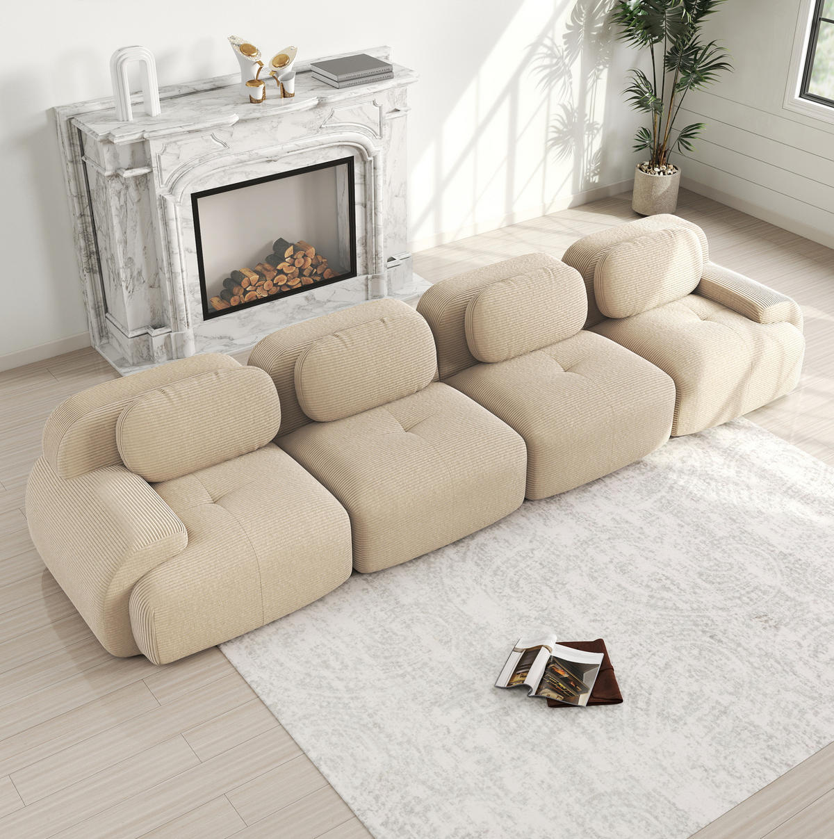 ECKSOFA modular rahmenlos Cord Beige - Beige, Kunststoff (103/75/388cm) - Meubliv