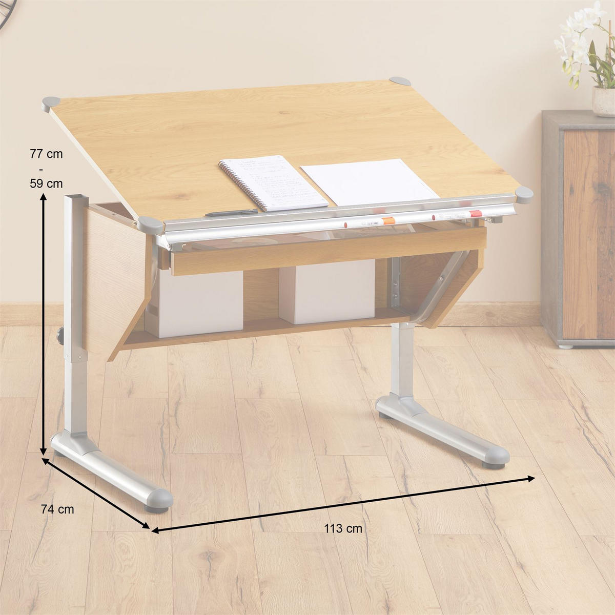 KINDERSCHREIBTISCH PHILIPP WILDEICHE - Wildeiche, Metall (110/76/73cm) - CARO-Möbel