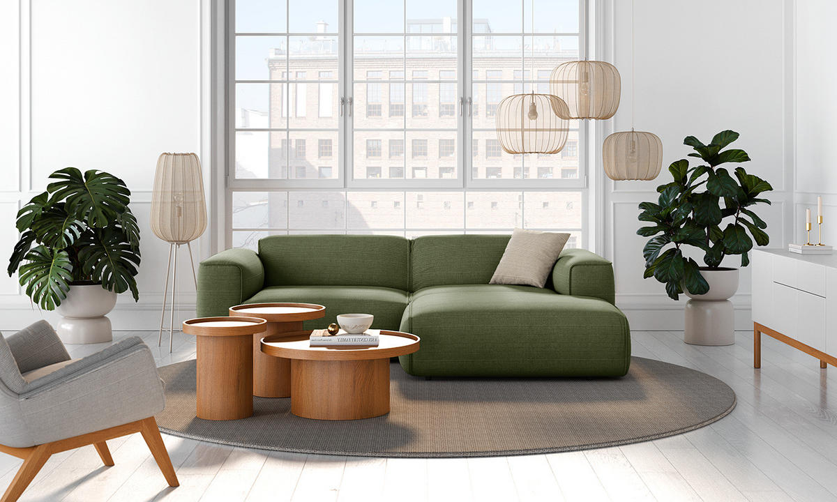 ECKSOFA mit XL-Longchair - Schwarz/Grün, Textil (260/171cm) - home24