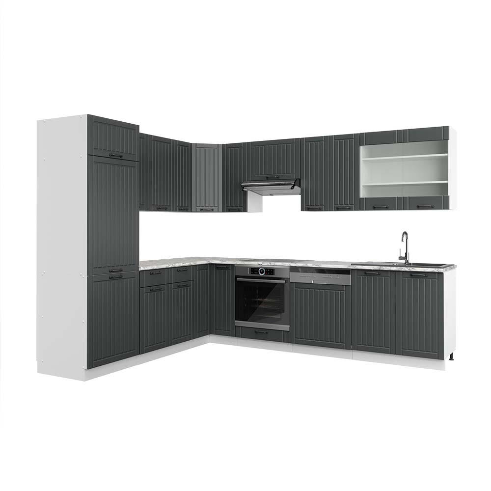 ECKKÜCHE Fame-Line Anthrazit Landhaus/Weiß 227 x 287 cm, AP Marmor - Anthrazit/Weiß, Holzwerkstoff (287/81.6/60cm) - Vicco