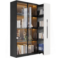 VITRINE 110,5/35/160 cm in Schwarz/Weiß mit LED-Beleuchtung und Seitenauszug - Schwarz, Holzwerkstoff (110.5/160/35cm) - Flora Grace