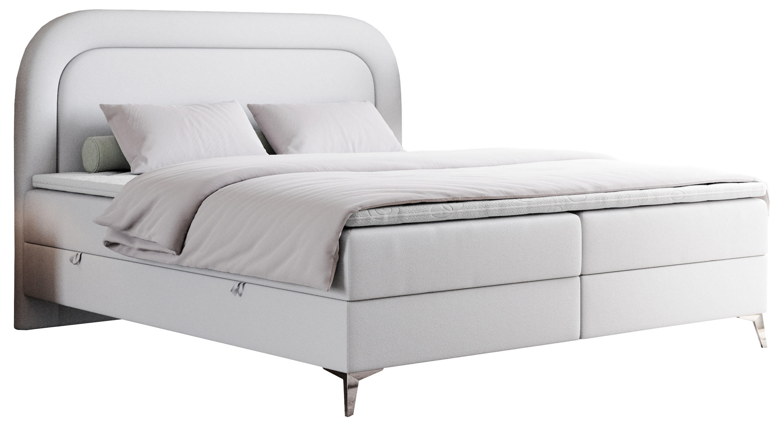 BOXBETT EIRA 160/200 Weiß Kunstleder - H3 - Silberfarben/Weiß, Holz/Textil (160/200cm) - MKS