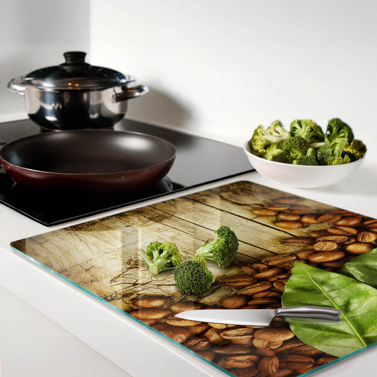 GLASPLATTE 60x52 cm Kaffee Lorbeerblatt - Grün, Glas (60/0.4/52cm) - TULUP