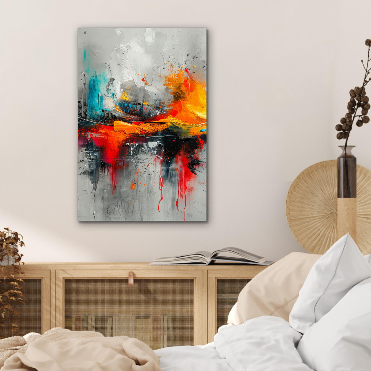 METALLBILD Moderne Kunst - Orange - Grau - Abstrakt 40x60 cm - Hellgrau, Metall (40/60cm) - MuchoWow