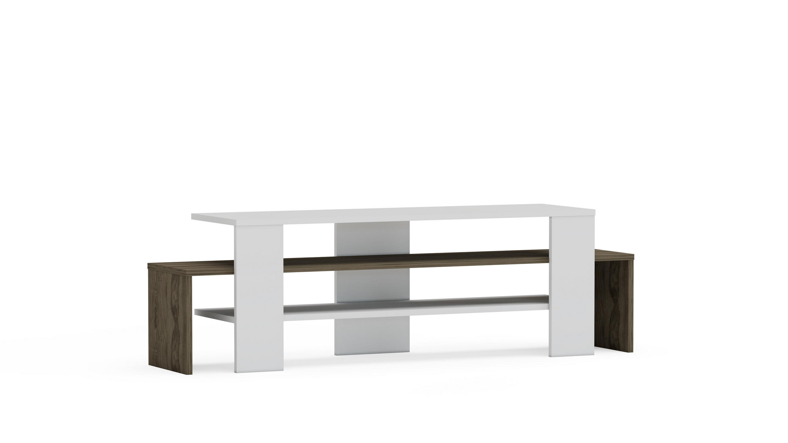 TV-ELEMENT Lenora Weiss Walnuss - Graubraun/Weiß, Holzwerkstoff (150/45/35cm)