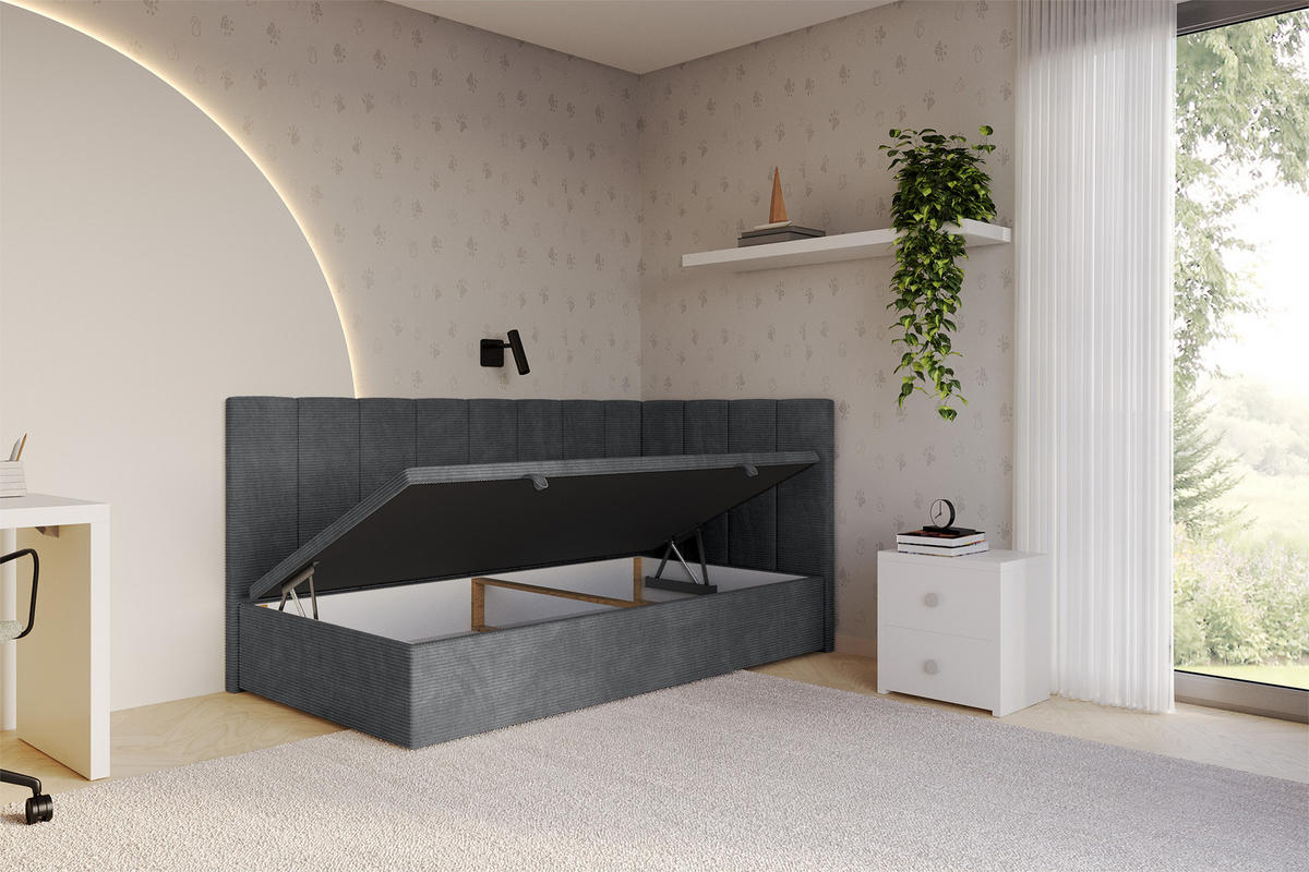 EINZELBETT Jugendbett mit Bettkasten Links, mit Matratze - LOVY 80x200 Dunkelgrau - Graphitfarben, Holzwerkstoff/Textil (80/200cm) - ALTDECOR