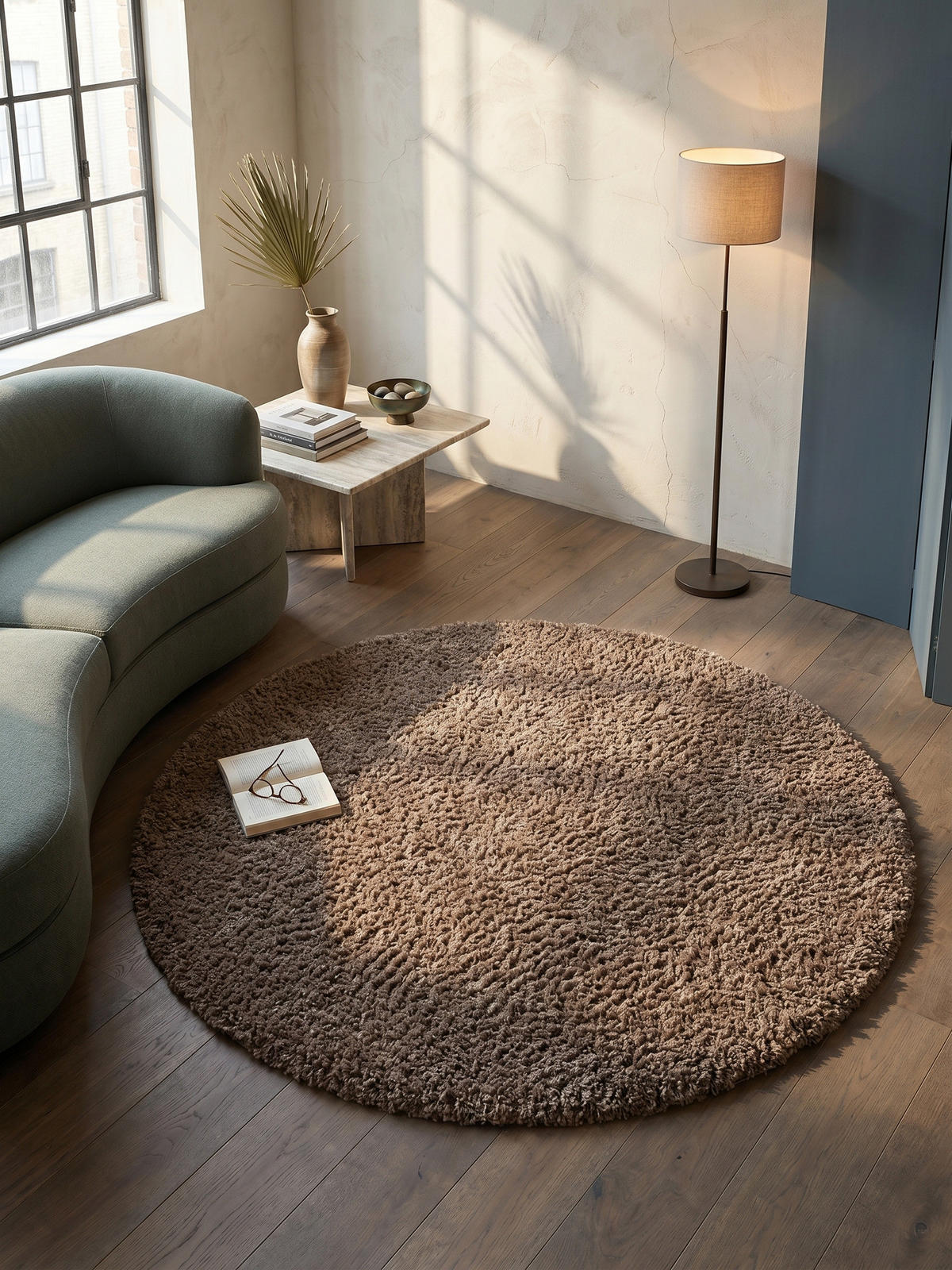 TEPPICH Hochflor Unifarben Polypropylen Wohnzimmer Shaggy Mokka Rund 80x80 - Braun, Textil (80/80cm) - KADIMA DESIGN