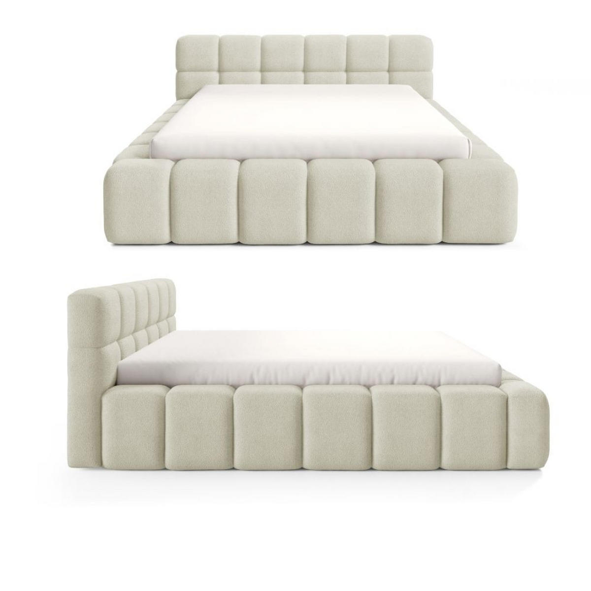 POLSTERBETT NUBO PREMIUM 160x200 cm mit Bettkasten – Stoff QUELLE 02 - Beige, Holz (160/200cm) - Dekori_Interiors