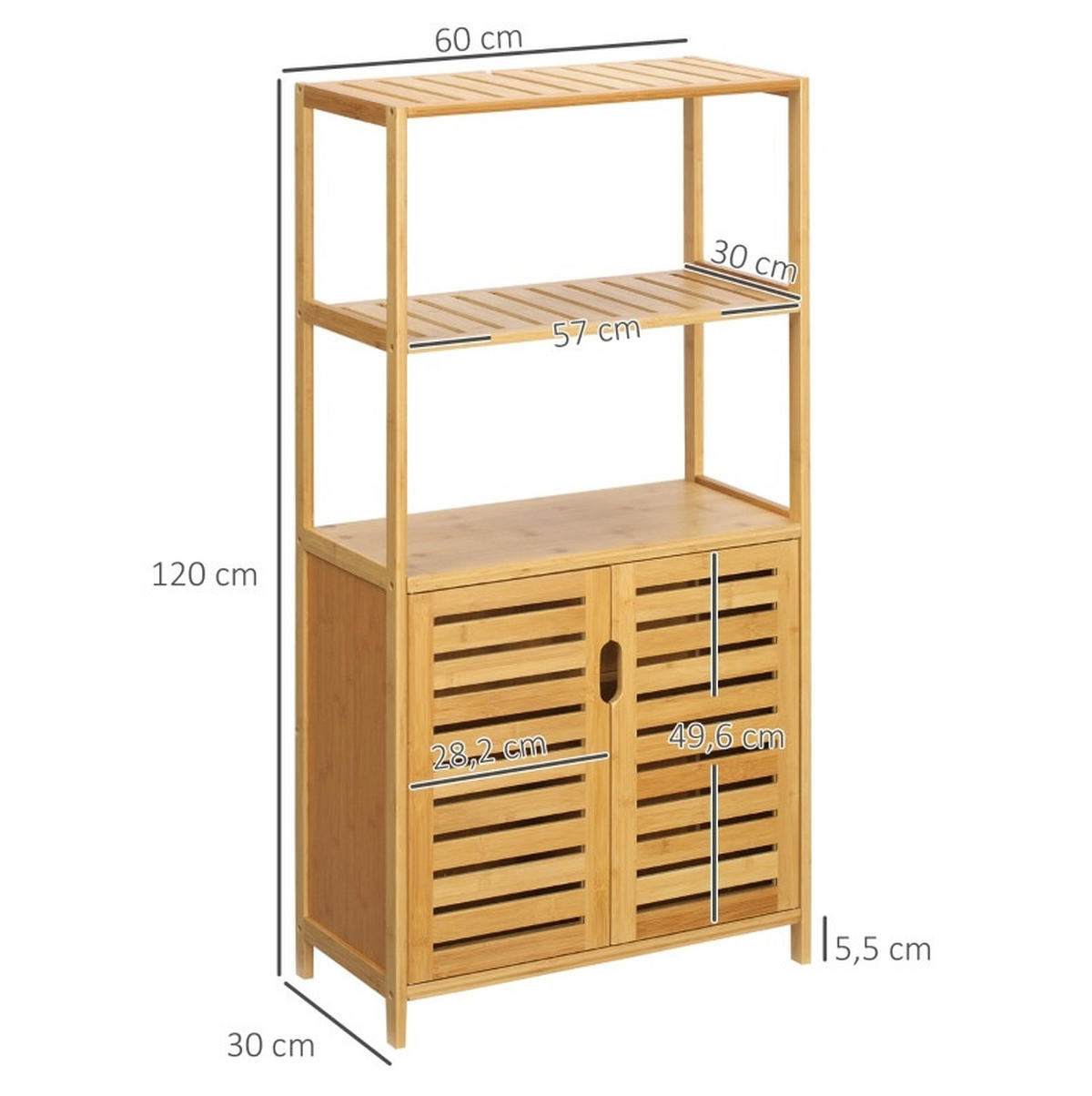 BEISTELLSCHRANK 60x30x120 cm Natur aus Bambus mit lamellierter Tür & Kippschutz - Naturfarben, Naturmaterialen (60/120/30cm) - Modfu