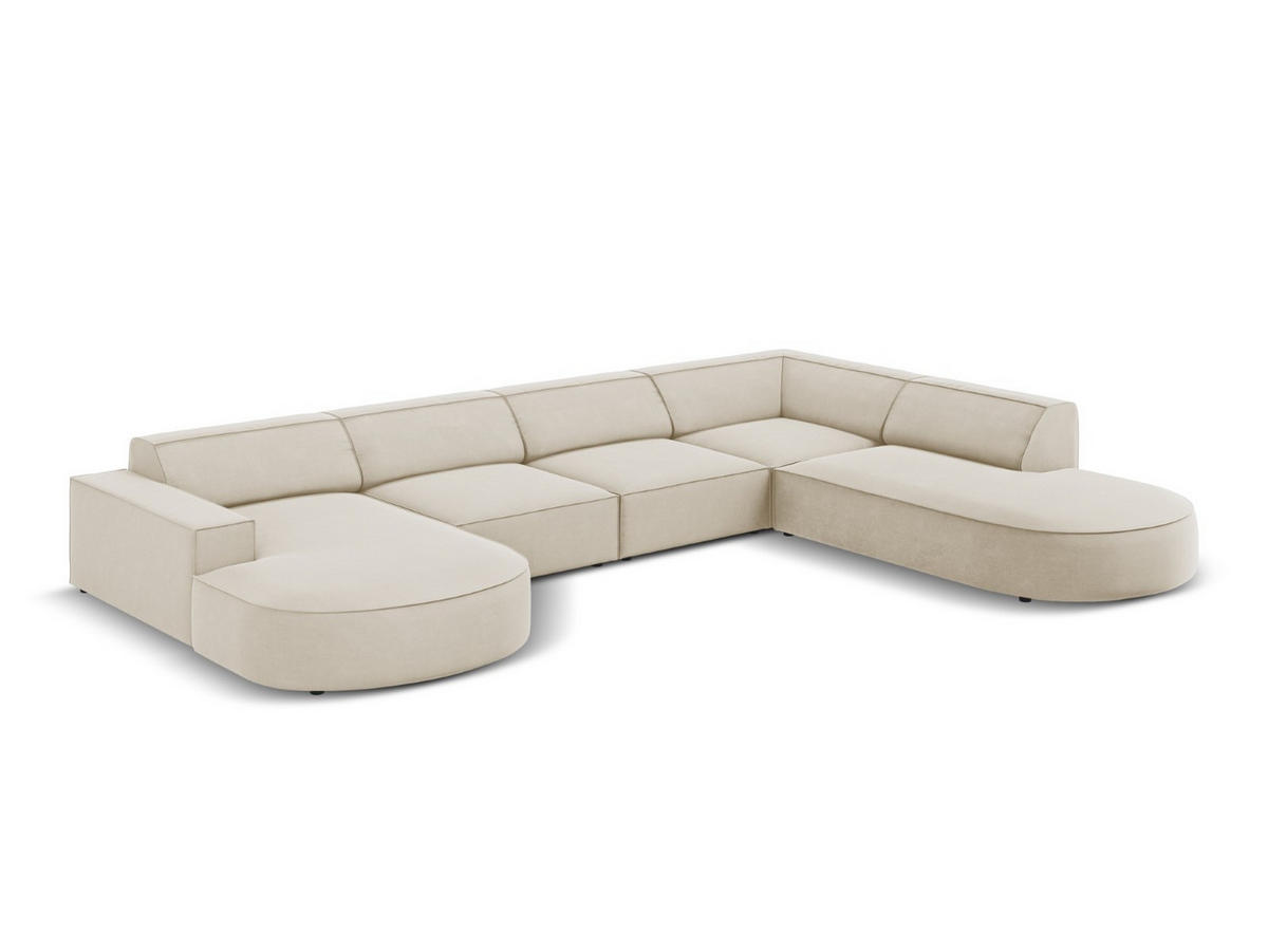 PANORAMASOFA rechts Jodie aus Samt dunkelbeige 7 Sitzplätze - Mokka, Textil (262/70/364cm) - Micadoni