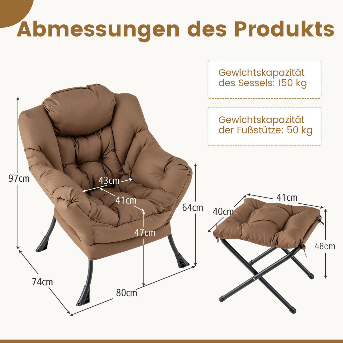KRESLO s podnožkou hnedé - hnedá, plast (81/94.5/75cm) - COSTWAY