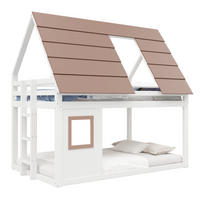 ETAGENBETT 140/200 cm weiß/braun aus Holz mit Dach und Leiter - Weiß, Holzwerkstoff (140/200cm) - OKWISH